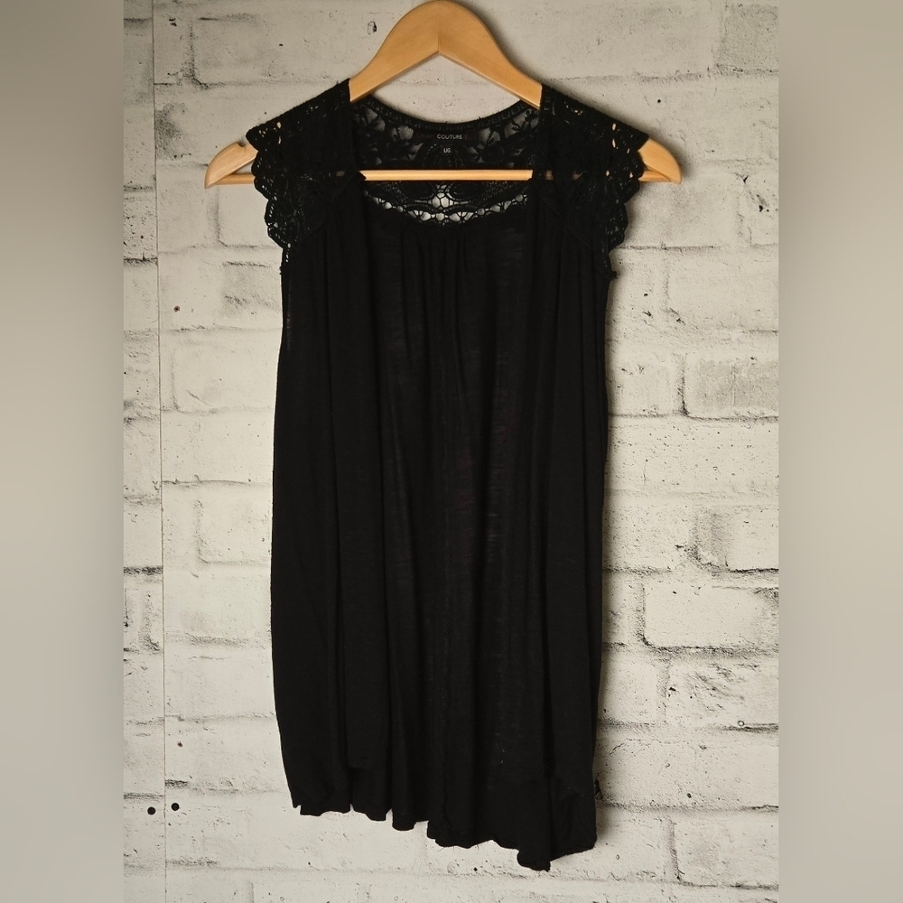 Candy Couture Women's Black Crochet Lace Sleeveless Blouse Size Large